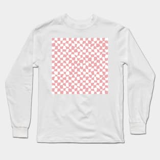 Warped Checkerboard, Pink and White Long Sleeve T-Shirt